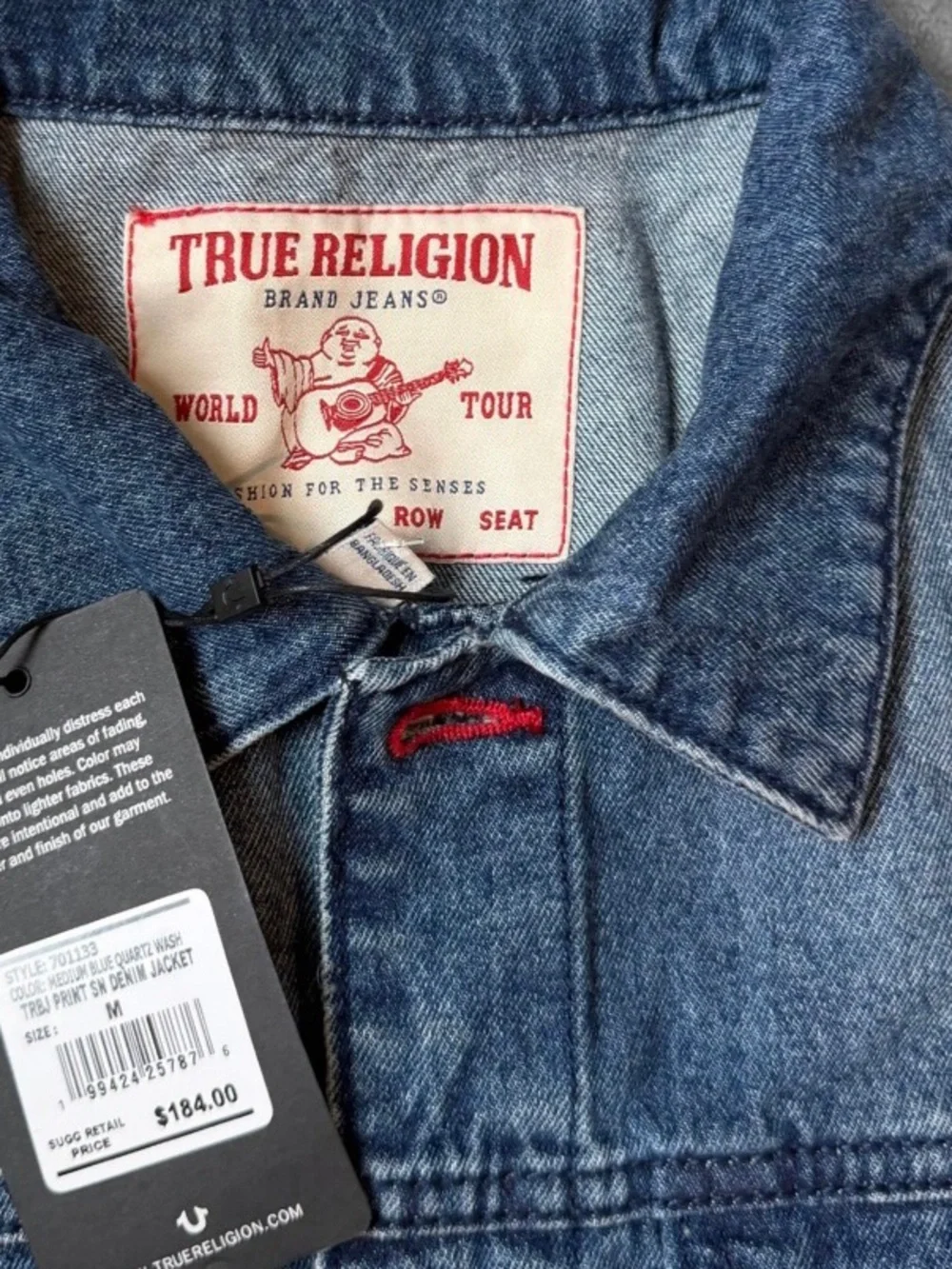 True Religion Dark Blue Denim Jacket with Red Stitching NWT